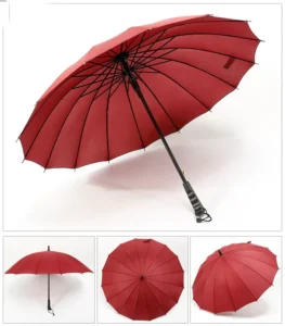 Automatic Open Solid Color Stick Umbrella with Classic Wood Handle, Windproof