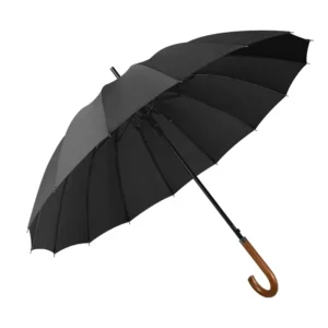 Automatic Open Straight Umbrella with Wooden Handle and Windproof Canopy