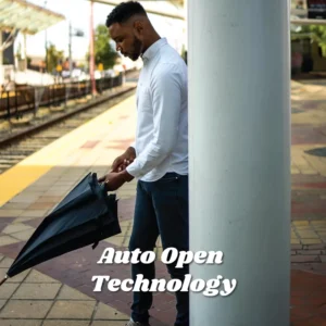 Automatic Open Water-Repellent Stick Umbrella with Wooden J-Hook Handle