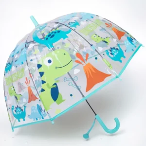 Automatic Open Waterproof Straight Parasol Cartoon Boys Dinosaur Animal Fiber Umbrella POE Clear Kids Rain Umbrellas
