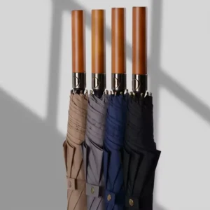 Automatic Open Windproof Solid-Color Golf Umbrella with Wooden Handle