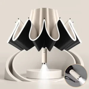 Automatic Open and Close Umbrella with Reflective LED Night Light, UPF50+ Reverse Folding Design for Business Gifts