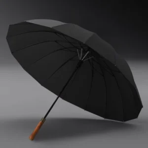 Automatic Opening 16-Rib Solid Wood Handle Double Canopy Golf Umbrella