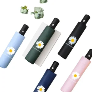 Automatic Plastic Sun and Rain Umbrella with Daisy Flower Print