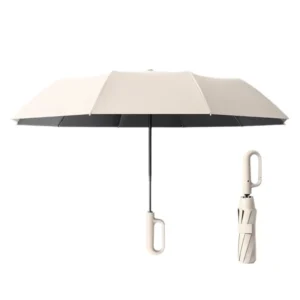 Automatic Polyester Ring-Buckle Reverse Folding Umbrella with UV Protection, Dual-Use Hook, Large Size, Reinforced