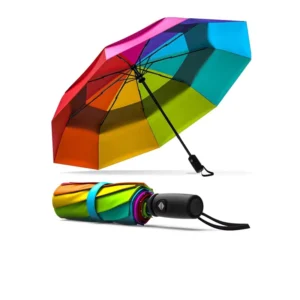 Automatic Rainbow 3 Folding Pongee Umbrella Windproof Waterproof Sun Protection Auto Open Close Colorful Travel Portable Mini