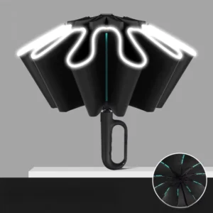Automatic Reverse Inverted Folding Umbrella for Men and Women Reflective Windproof 280T Nylon Fabric