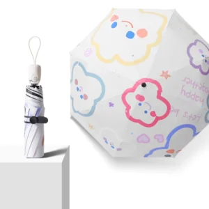 Automatic Stitch Umbrella Kids Cute Cartoon Folding Rain and Sun Dual use Umbrella for Women