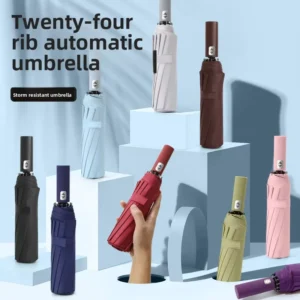 Automatic Sun Umbrella with Alloy and Plastic Frame Wind-Resistant Black-Coated UV Protection Women’s Custom Logo