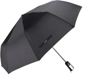 Automatic Three Folding Golf Umbrella Black Coating Custom Logo Printing Modern Design On off Switch Plastic Handle