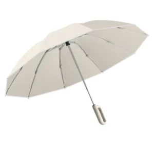 Automatic Three-Folding Pongee Umbrella with 10 Ribs, 105cm Open Diameter, Rubber Handle, Loop Buckle, Reverse Design for Travel