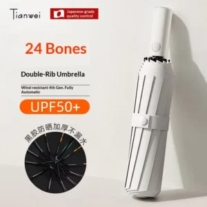 Automatic Three-Folding Umbrella Reinforced Windproof Large Size UV Protection Dual-Use Umbrella 12 Ribs