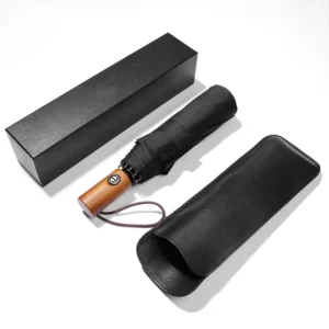 Automatic Travel Umbrella with Wooden Handle Personalized Business Gift Classic Folding Design