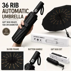 Automatic UV 3-Fold Large Umbrella for Adults, Waterproof, Rain and Sun, Custom Logo, Business Gift