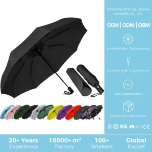Automatic UV Sun Parasol 3-Fold High Wind Resistant Rain Umbrella Custom Logo Printed Manual Control Promotional Item