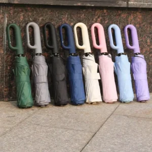 Automatic Windproof 10-Rib 3-Fold Umbrella with Ring Buckle