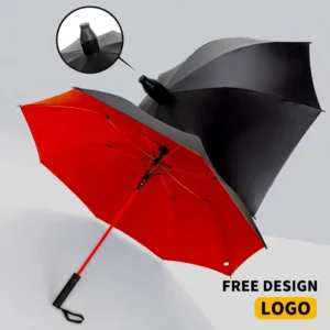 Automatic Windproof Golf Umbrella Long-Handle Polyester Fiber Custom Logo