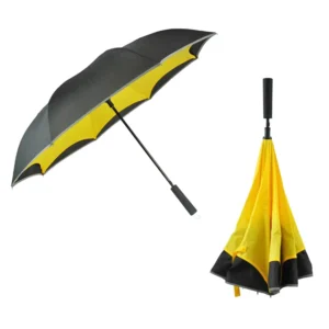 Automatic Yellow and Black Inverted Reverse Umbrella With LED Light Handle