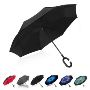 Automatic double-layer inverted umbrella with C-shaped handle