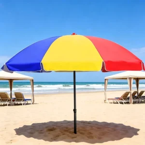 Balcony 2.1M Beach Umbrella Commercial Custom Logo Nautical Style Blue Stripes Silver Glue