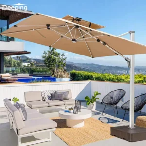 Balcony Offset Patio Umbrella, Large Heavy-Duty Outdoor Garden Restaurant Umbrella