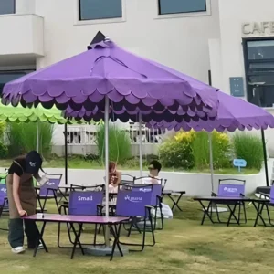 Bali Scalloped Edge Garden Parasol Outdoor Vintage Patio Umbrella with Fringe
