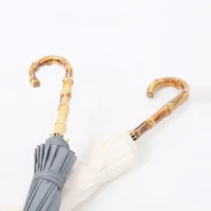 Bamboo Retro Wooden Straight Umbrella Semi Auto Open Umbrella Promotional Corporate Gift Umbrella with Custom LOGO Printing
