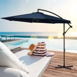 Banana Hanging LED Patio Umbrella, Foldable Aluminum Parasol with 360-Degree Rotation for Hotel Courtyard
