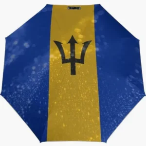 Barbados National Flag Emblem Pattern Print Fully Automatic Folding Umbrella Rainproof Sunproof