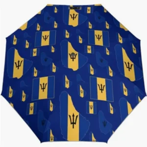 Barbados National Flag Emblem Pattern Print Fully Automatic Folding Umbrella Rainproof Sunproof