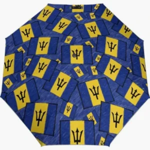 Barbados National Flag Emblem Pattern Print Fully Automatic Folding Umbrella Rainproof Sunproof