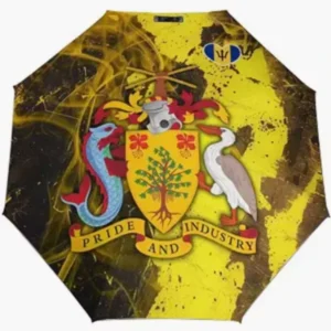 Barbados National Flag Emblem Pattern Print Fully Automatic Folding Umbrella Rainproof Sunproof