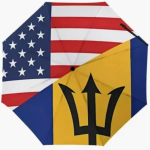 Barbados National Flag Emblem Pattern Print Fully Automatic Folding Umbrella Rainproof Sunproof