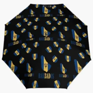 Barbados National Flag Emblem Pattern Print Fully Automatic Folding Umbrella Rainproof Sunproof