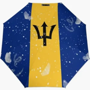 Barbados National Flag Emblem Pattern Print Fully Automatic Folding Umbrella Rainproof Sunproof