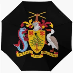 Barbados National Flag Emblem Pattern Print Fully Automatic Folding Umbrella Rainproof Sunproof