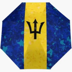 Barbados National Flag Print Folding Umbrella, Rainproof, Sunproof, Fully Automatic