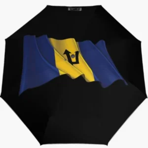 Barbados National Flag Print Folding Umbrella, Rainproof, Sunproof, Fully Automatic