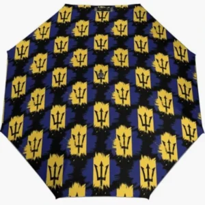 Barbados National Flag Print Folding Umbrella, Rainproof, Sunproof, Fully Automatic