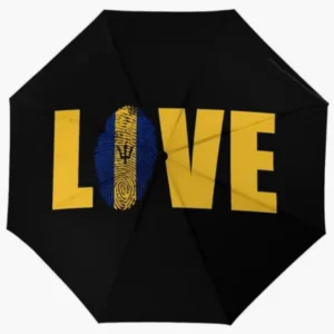 Barbados National Flag Print Folding Umbrella, Rainproof, Sunproof, Fully Automatic