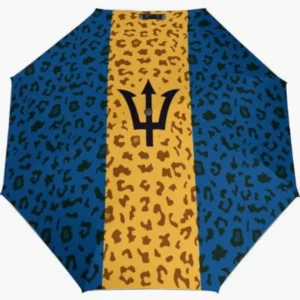 Barbados National Flag Print Folding Umbrella, Rainproof, Sunproof, Fully Automatic