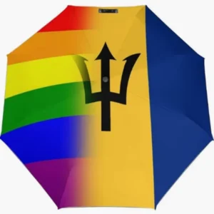 Barbados National Flag Print Fully Automatic Folding Rainproof Sunproof Umbrella