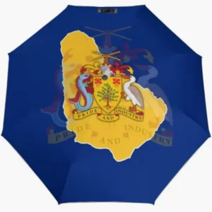 Barbados National Flag Print Fully Automatic Folding Rainproof Sunproof Umbrella