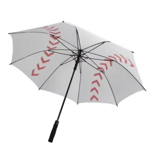 Baseball Design 30-Inch Straight Fiberglass Automatic White Golf Umbrella