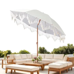 Beach Patio Shade Umbrella With Tassel, Polyester, Model MMM-0308