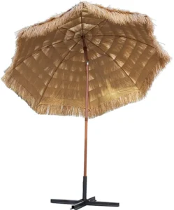 Beach Patio Tiki Umbrella with Tilt, Straw Raffia, Hawaiian Style, Natural Color Pole, Without Base