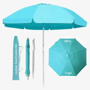Beach Patio Umbrella with Custom Logo Foldable Sand Anchor Strong Promotional Outdoor Umbrella
