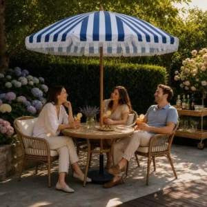 Beach Patio Umbrella with Tassels Sun Shade 110cm Pongee Waterproof Parasol Manual Lift Tilt