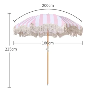 Beach Shade Parasol with Tassel and Wooden Pole