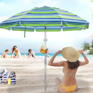 Beach Sun Umbrella Polyester Fabric Steel Frame Dia 2m Adjustable Tilt UV Protection Outdoor